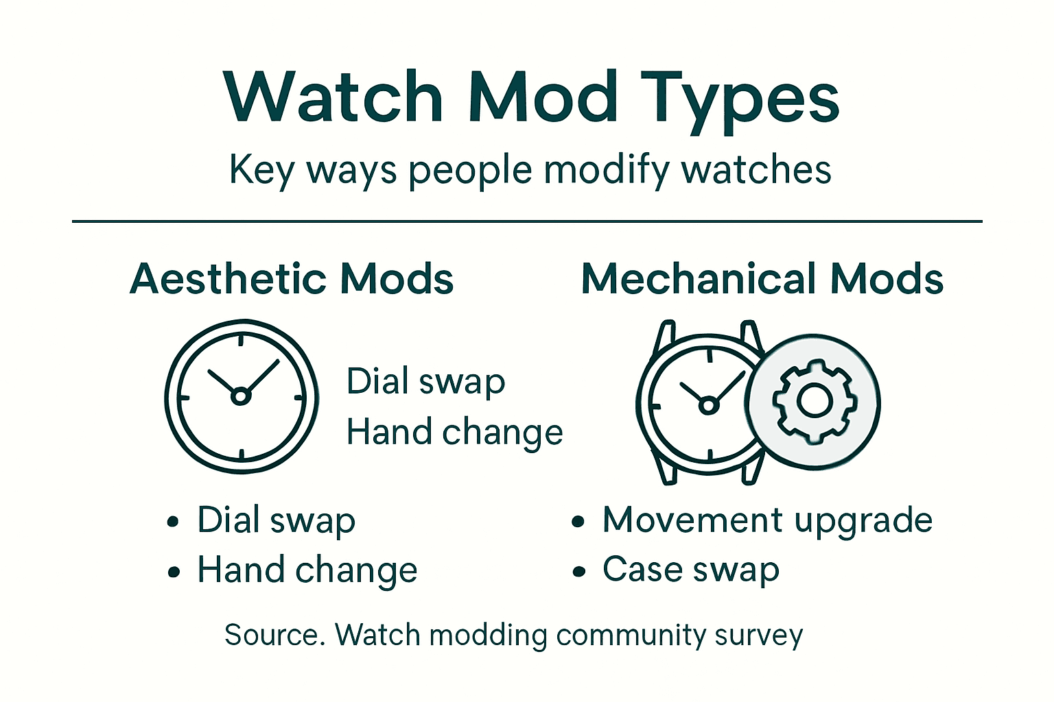 Infografik zu beliebten Uhrenmodifikationsarten