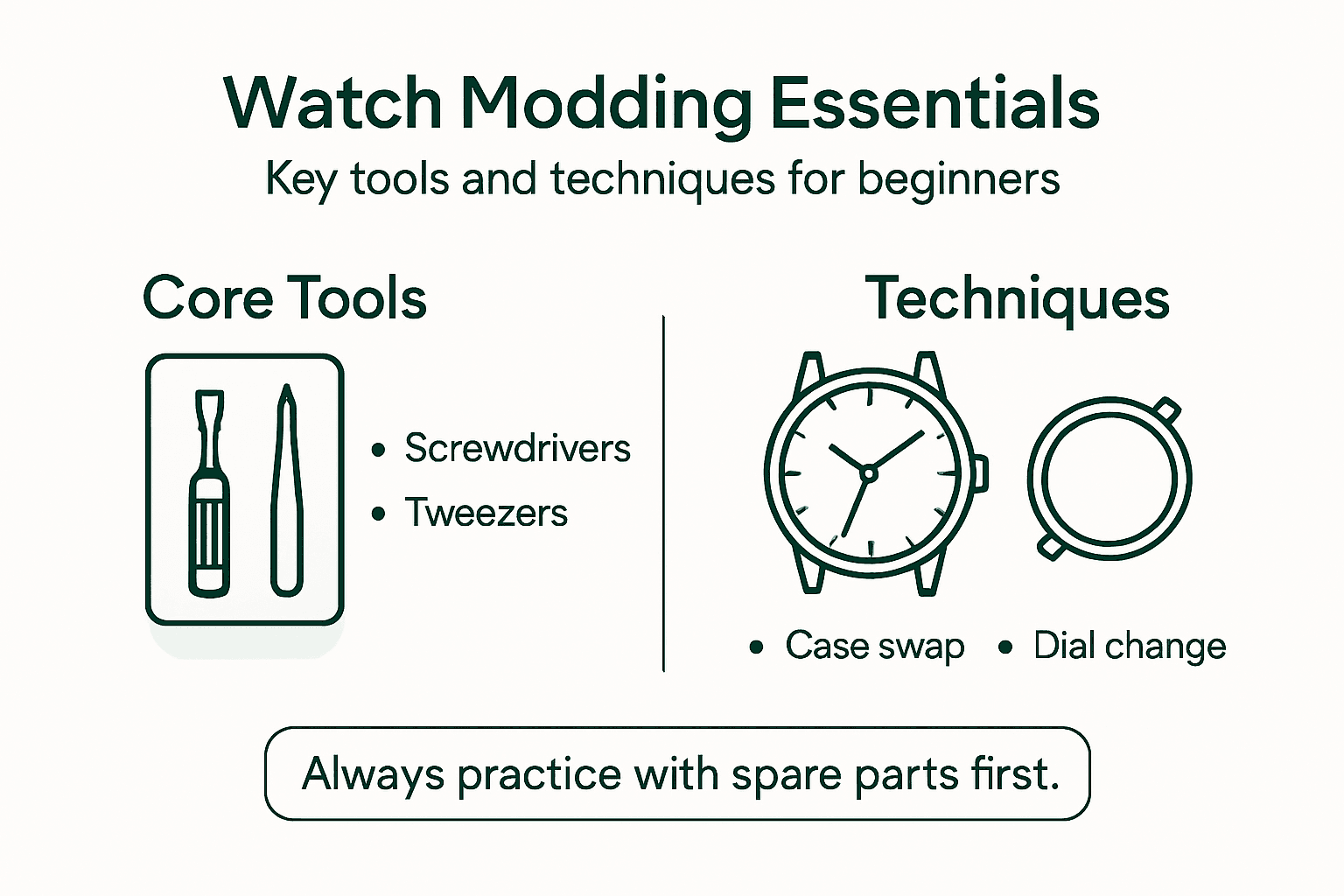Infographic of watch modding tools and methods