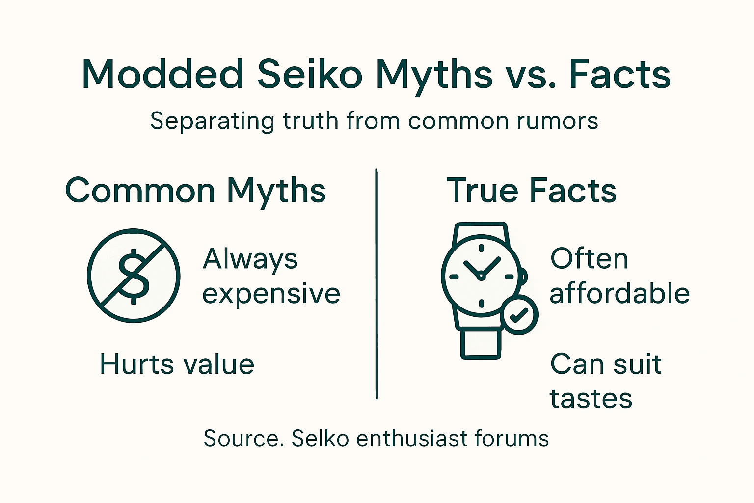 Infographic showing myths and facts about modded Seiko