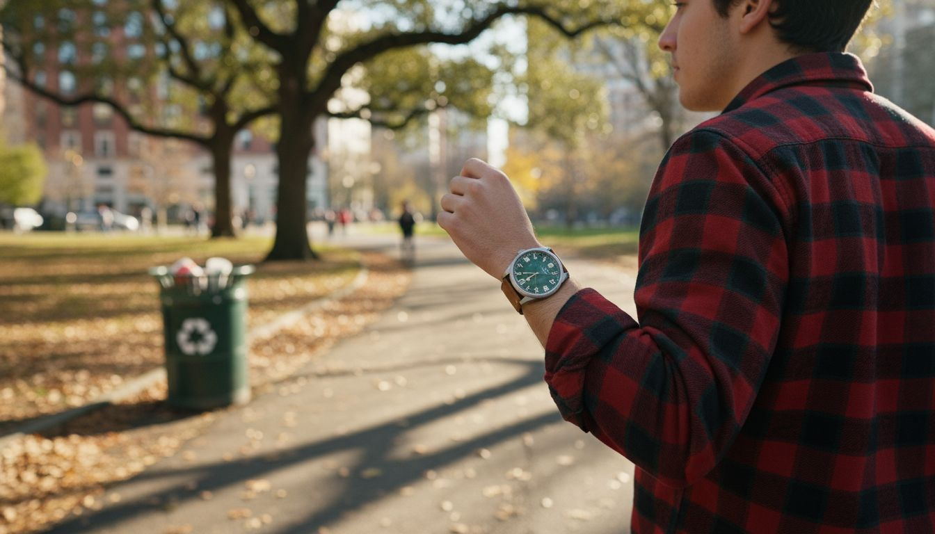 Man wearing NH35 powered field watch outdoors