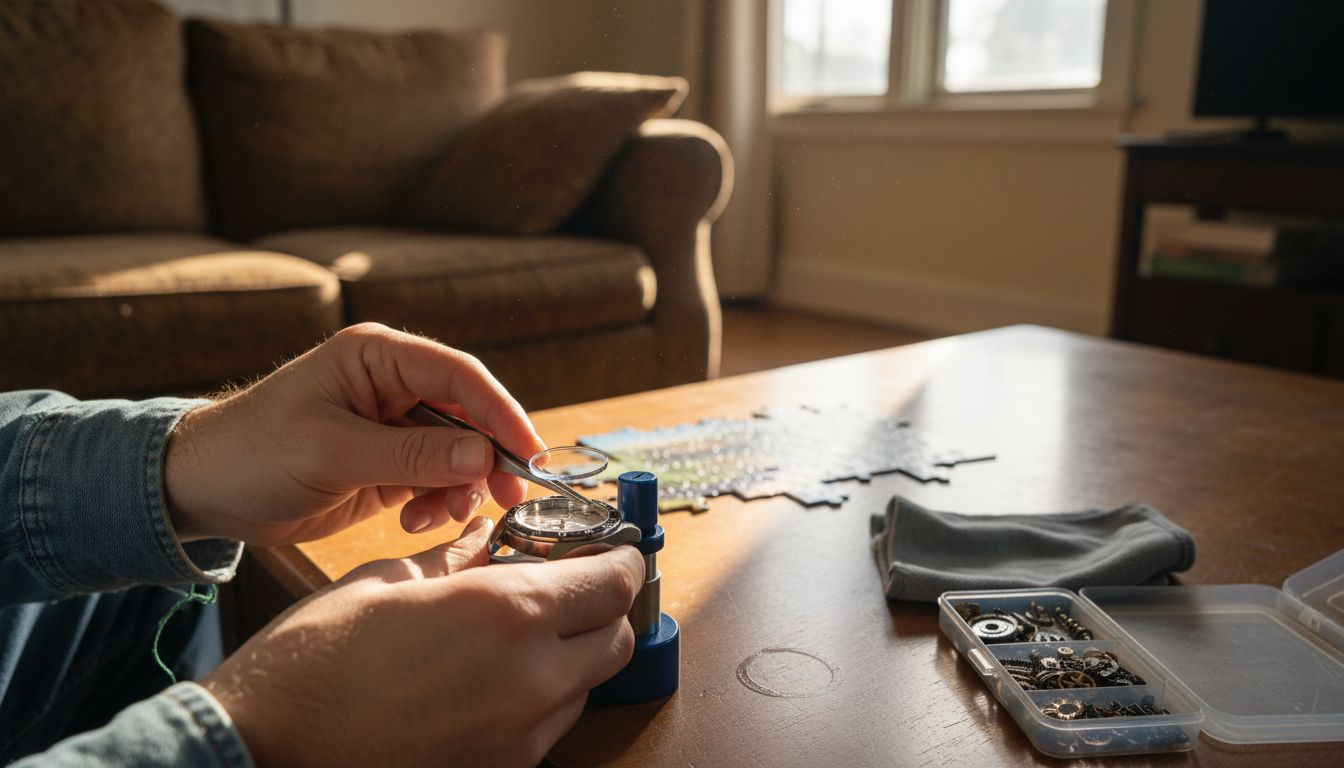 Hands upgrading Seiko watch crystal