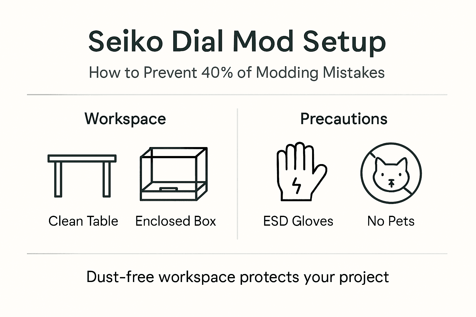 Infographic showing clean workspace and precautions
