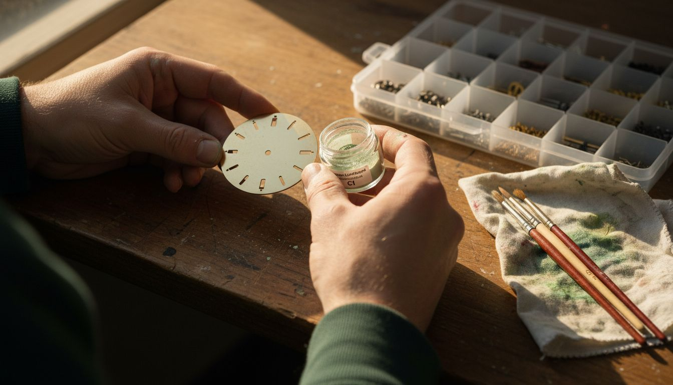 Detail of hands and materials for luxury dial mod