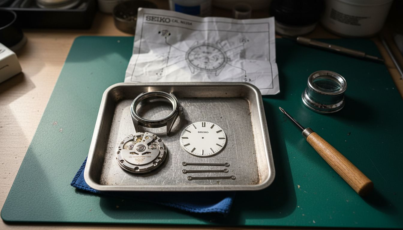 Seiko watch movement, case, dial, and tools