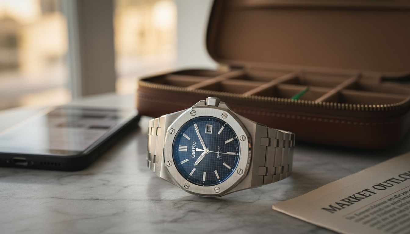 Close-up of Royal Oak Seiko mod watch