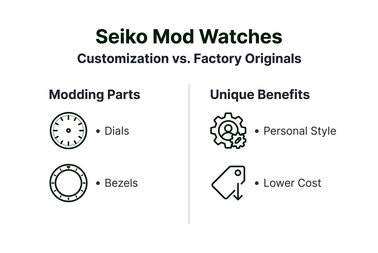 Infographic on Seiko mod watch parts and benefits