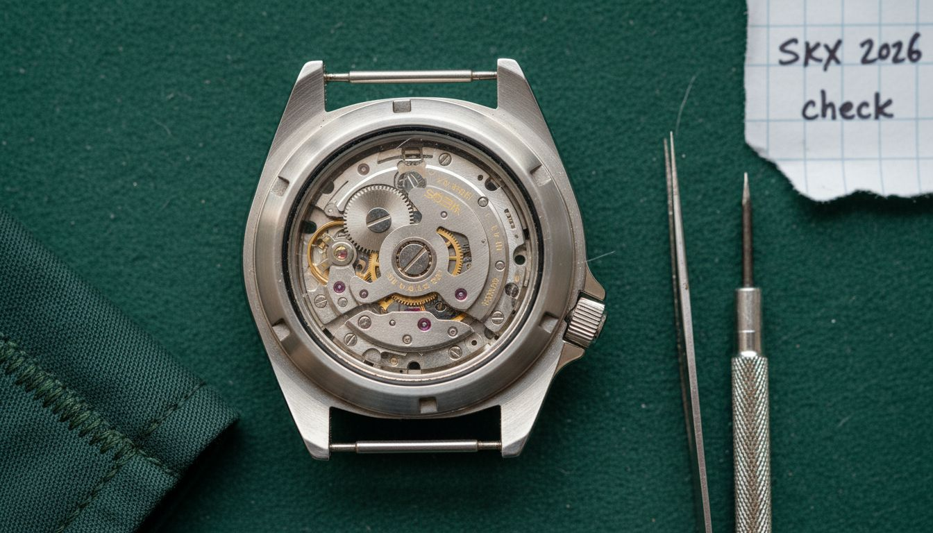 Close-up of SKX movement and tools