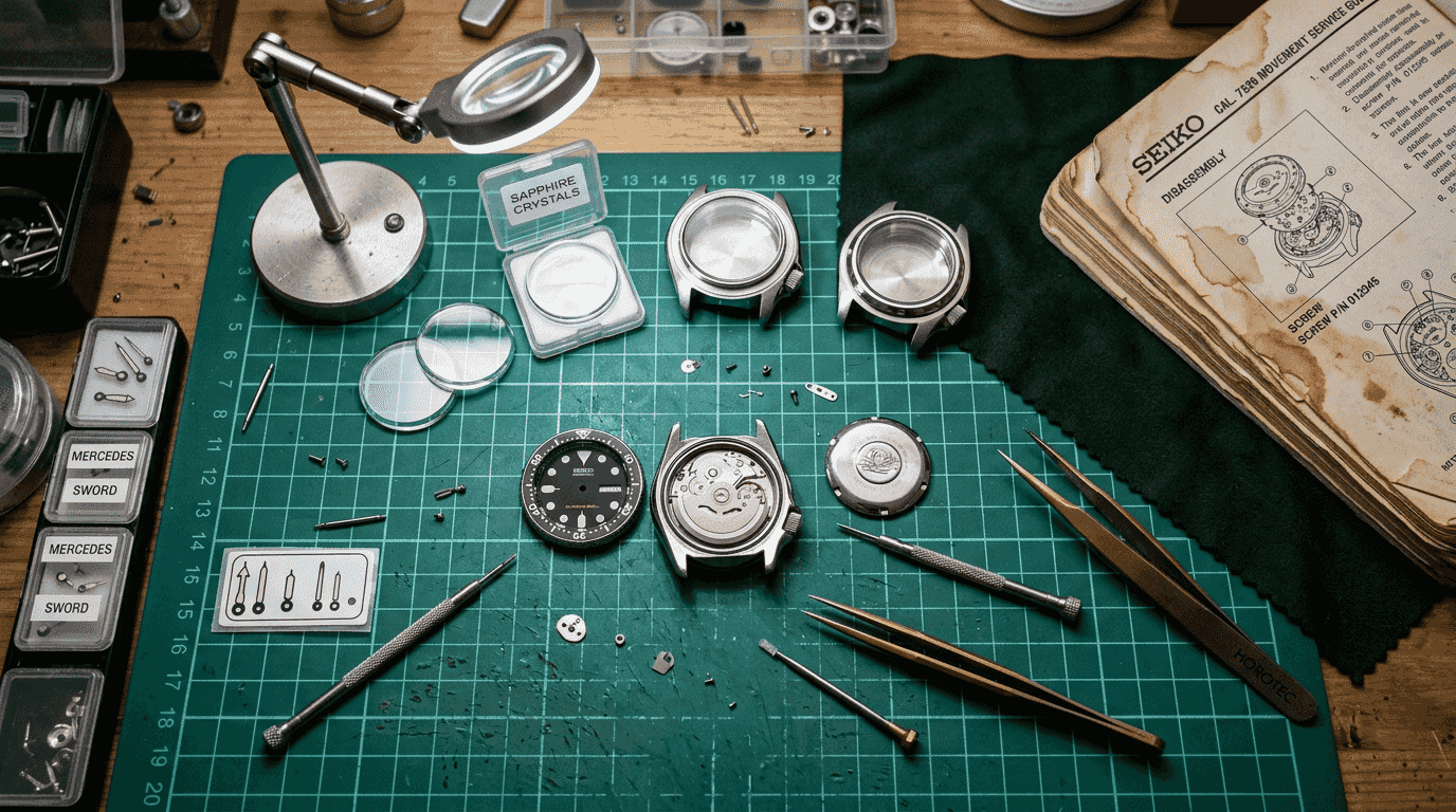 Disassembled Seiko SKX007 with upgrade parts