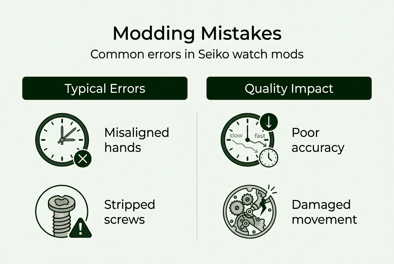 Infographic showing Seiko mod errors and impacts