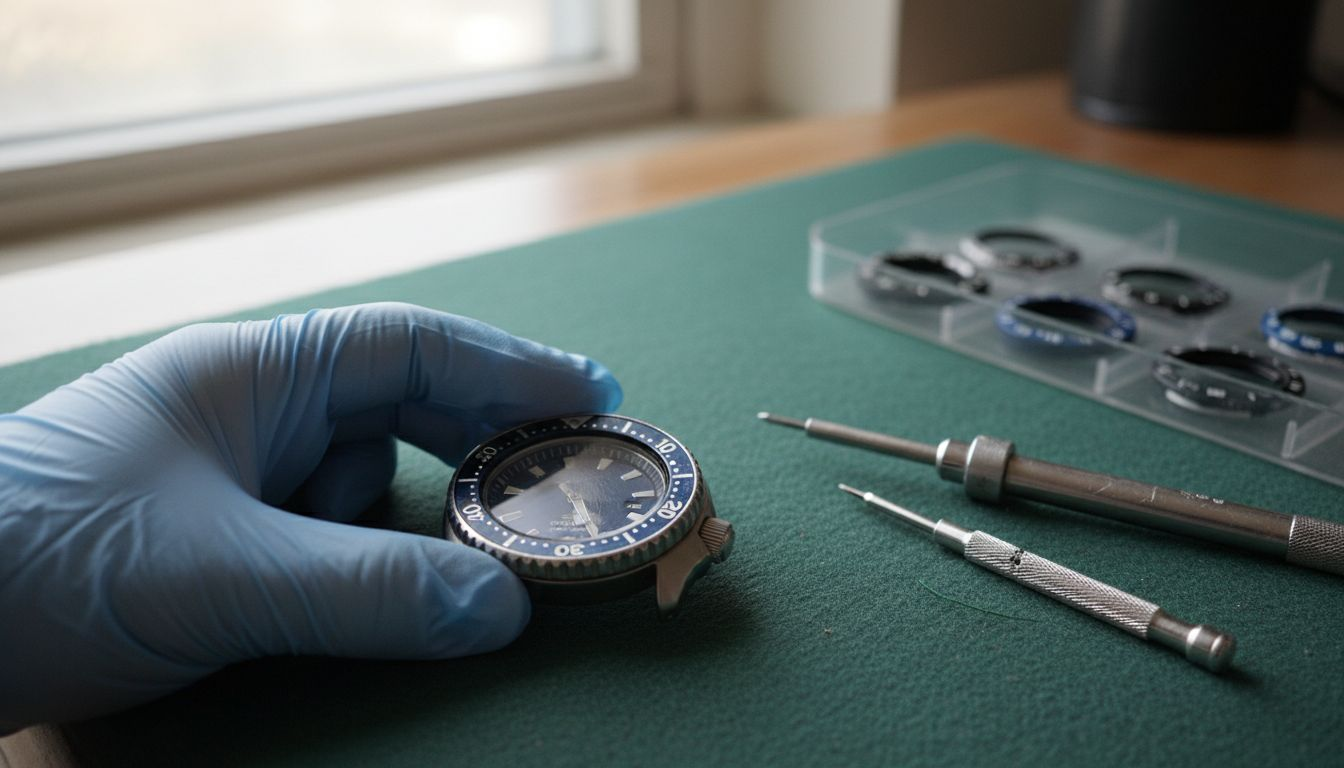 Modder performing Seiko bezel swap close-up