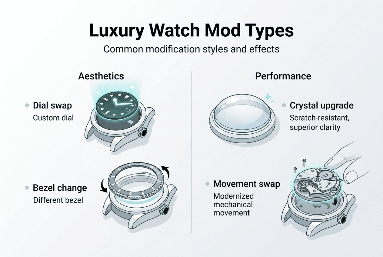 Infographic of luxury watch mod types