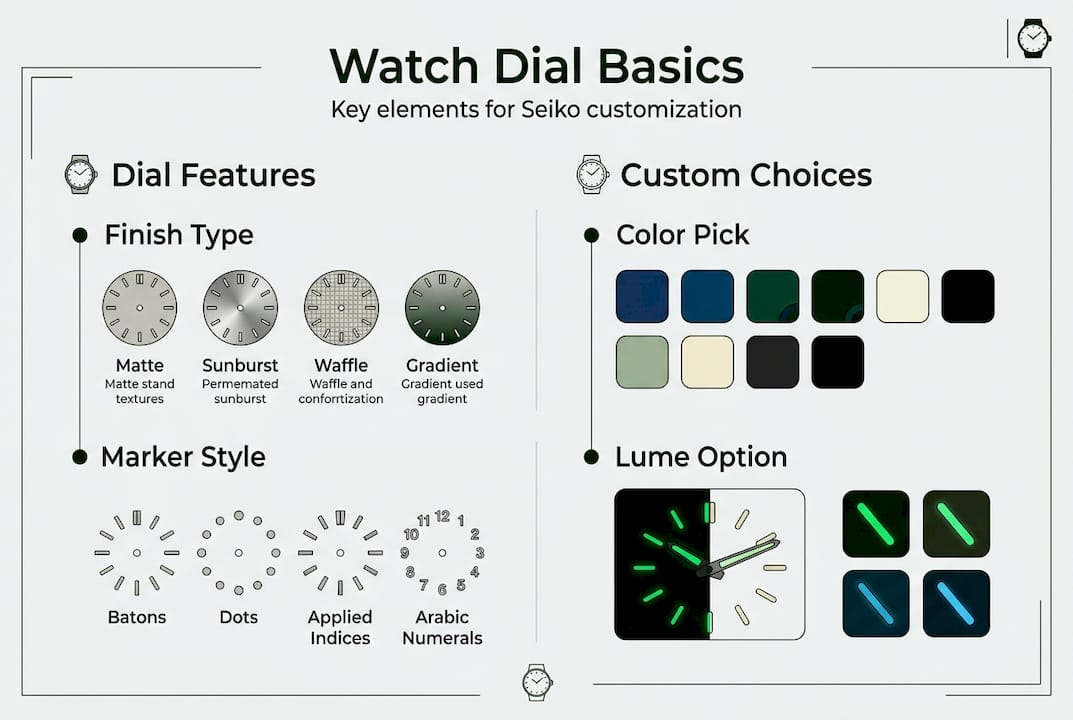 Infographic overview of Seiko dial features