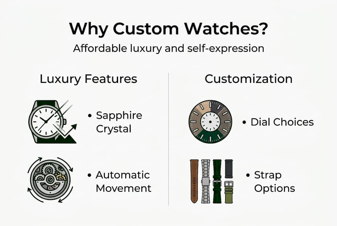 Infographic comparing custom watch features and options