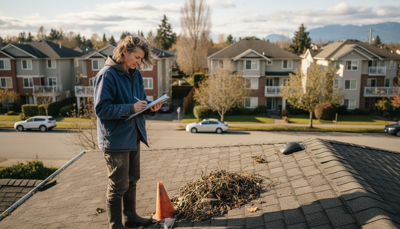 Building manager inspecting apartment roof in Vancouver