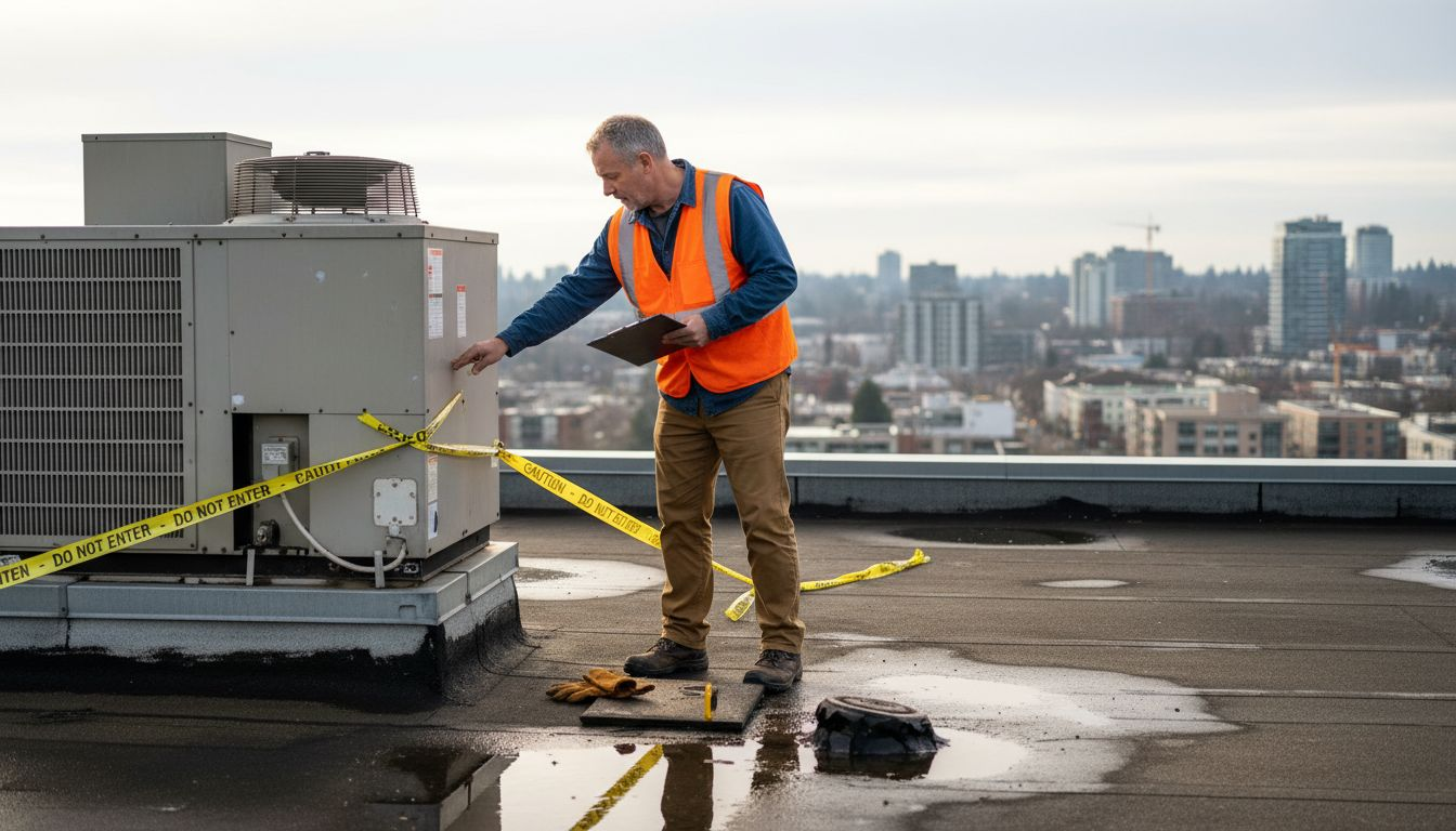 Property manager inspecting Surrey apartment roof