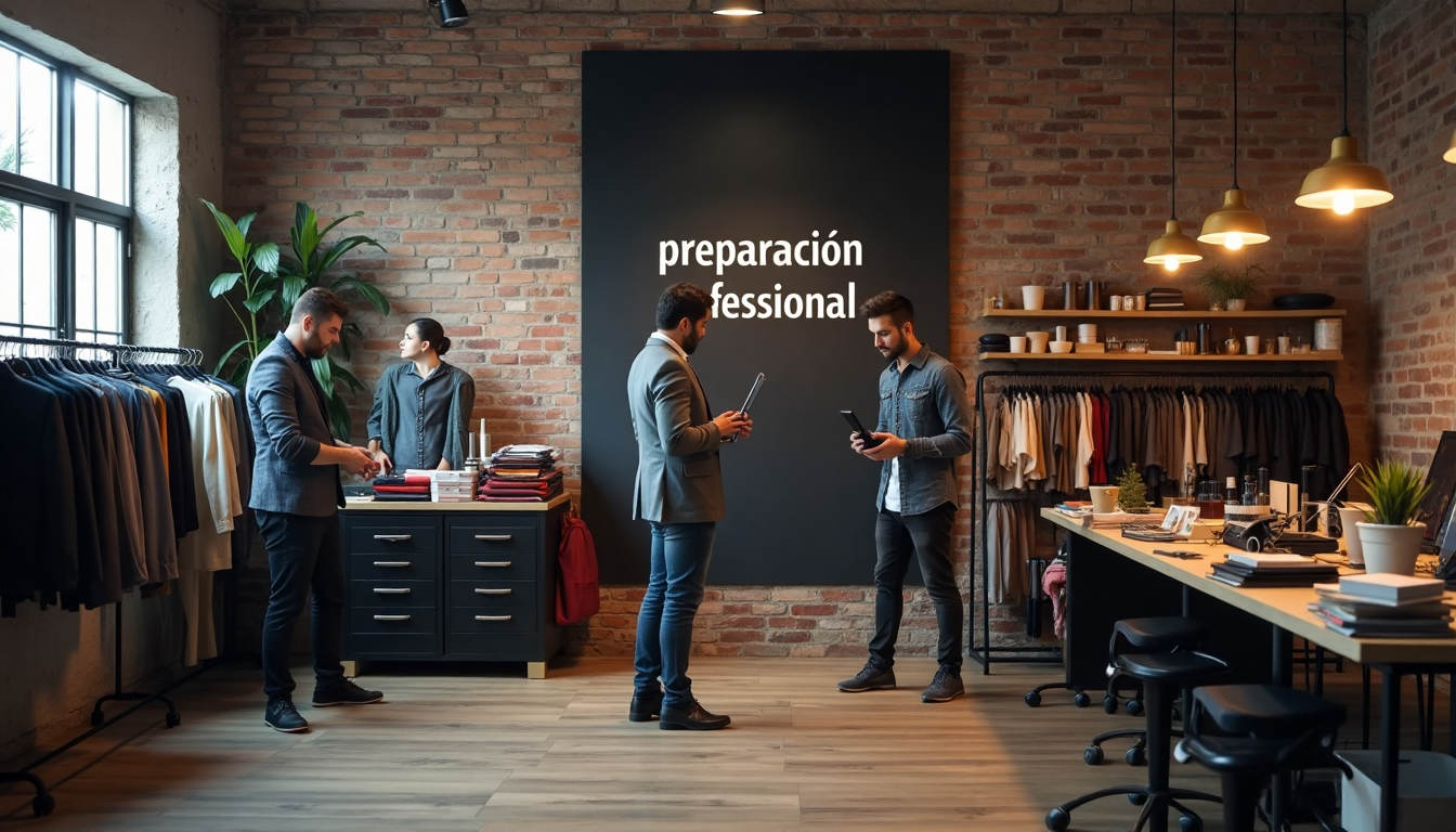 Profesionales preparándose para sesión de fotos en oficina luminosa