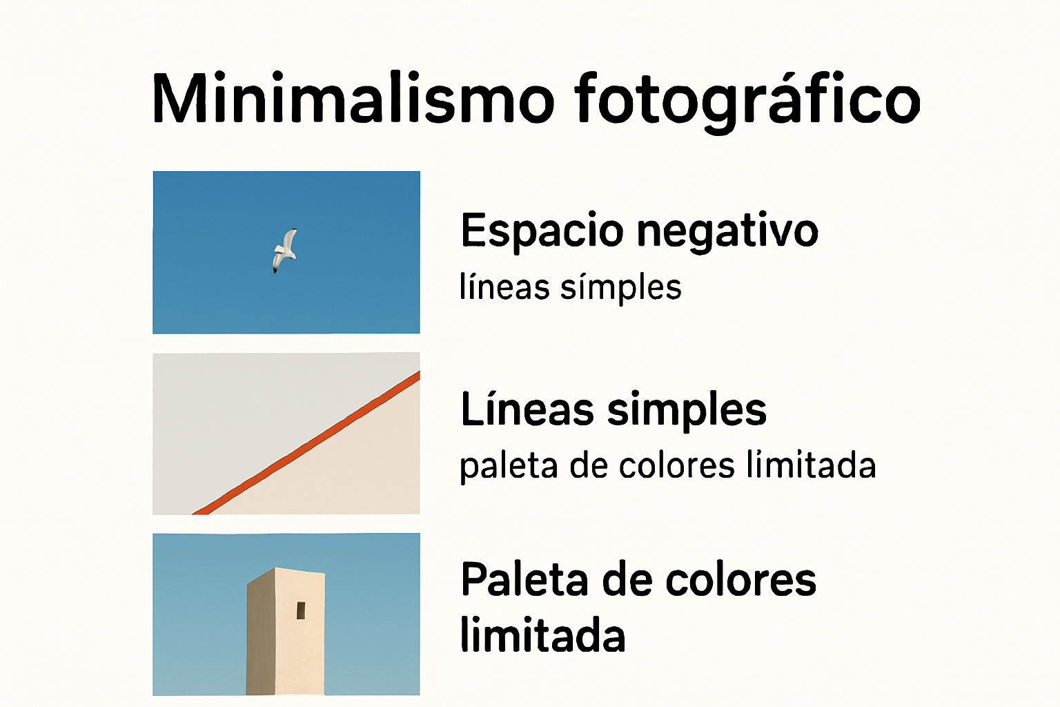 Infografía sobre conceptos clave en foto profesional estilo minimalista