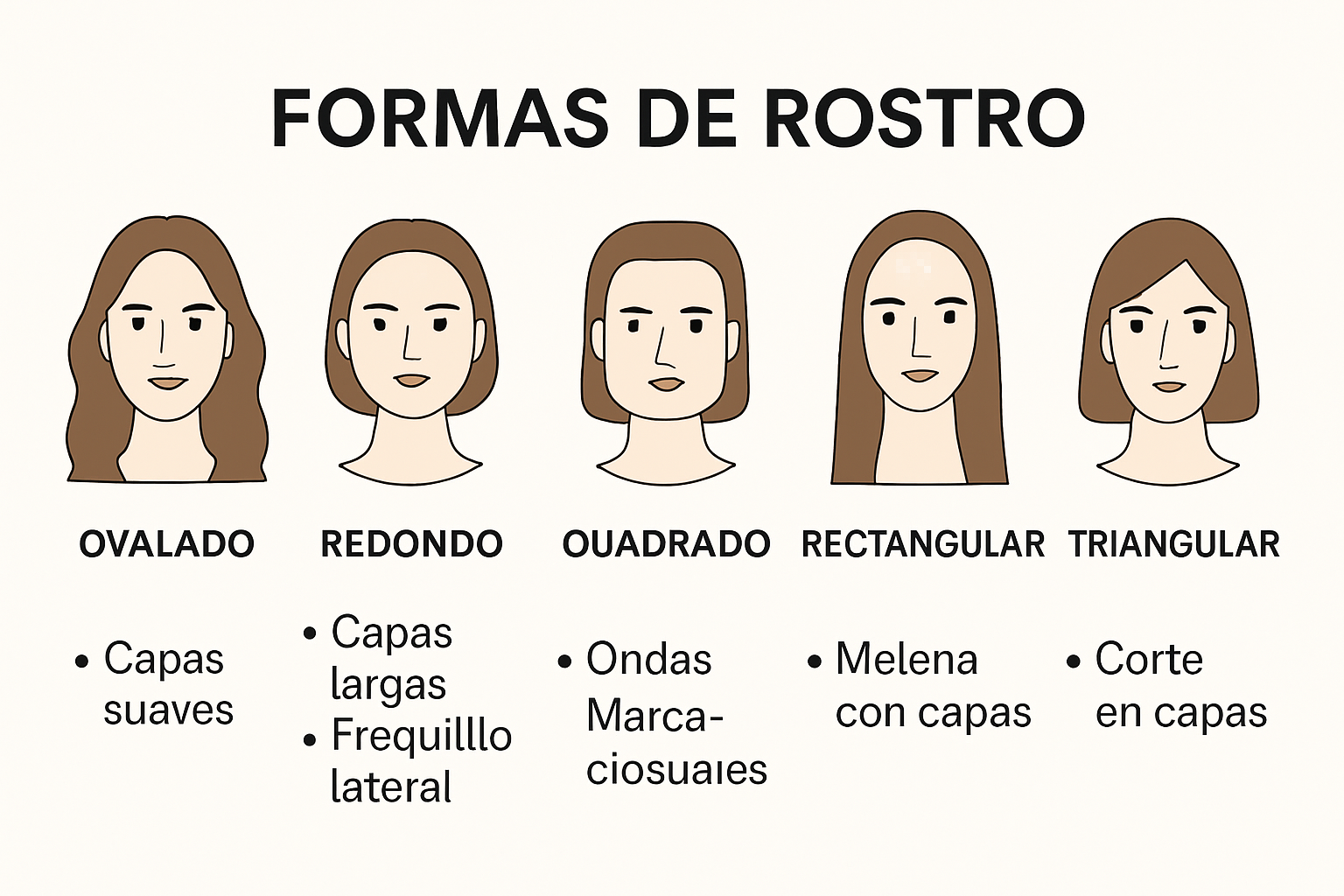 Infografía de formas de rostro y estilos de corte ideales