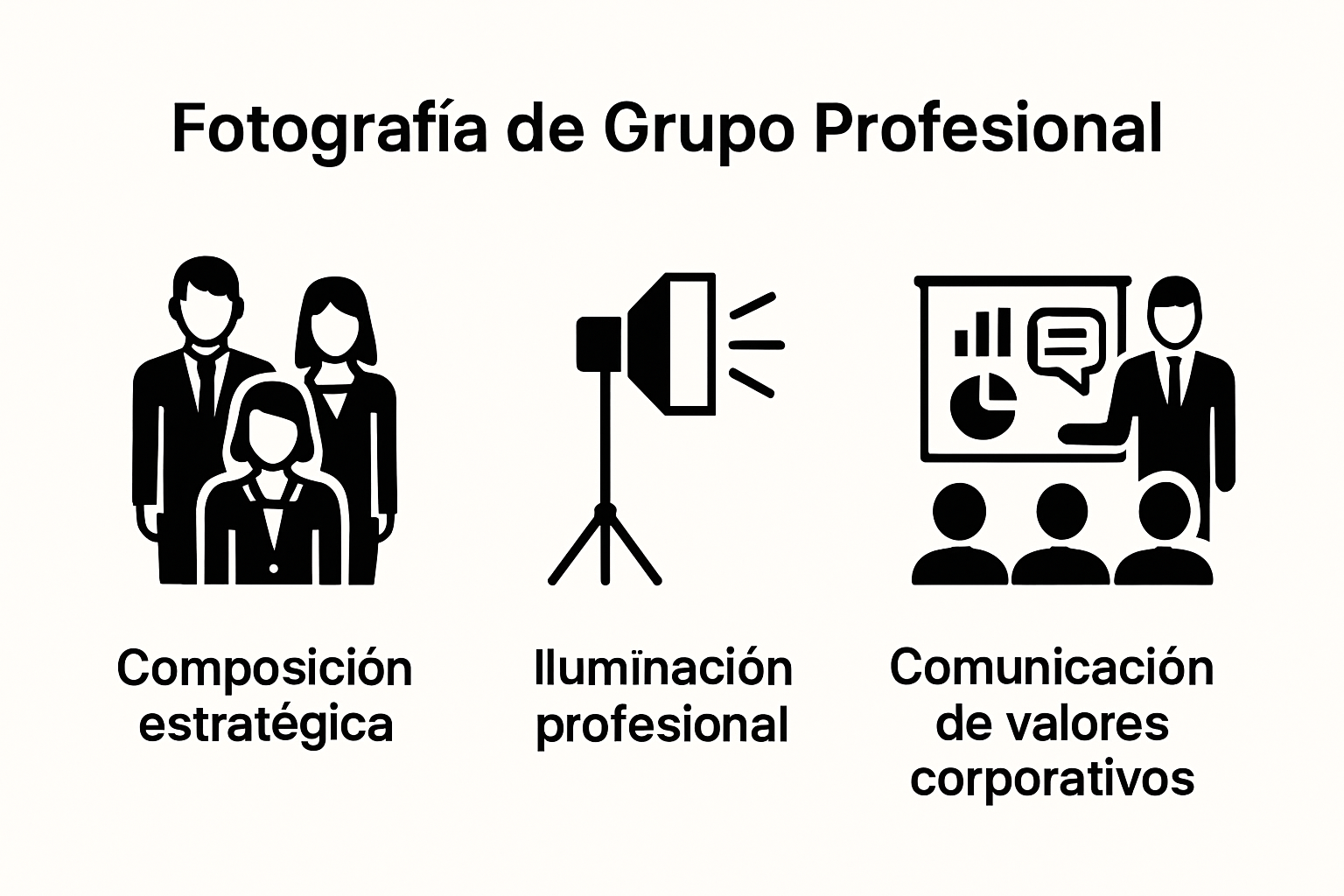 Infografía de características fundamentales en fotografía de grupo profesional