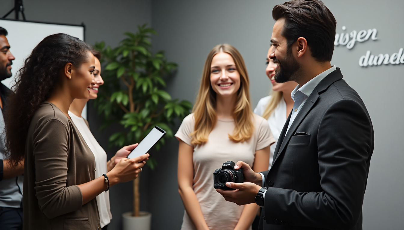 Grupo de profesionales tomando headshots modernos con ambiente auténtico.