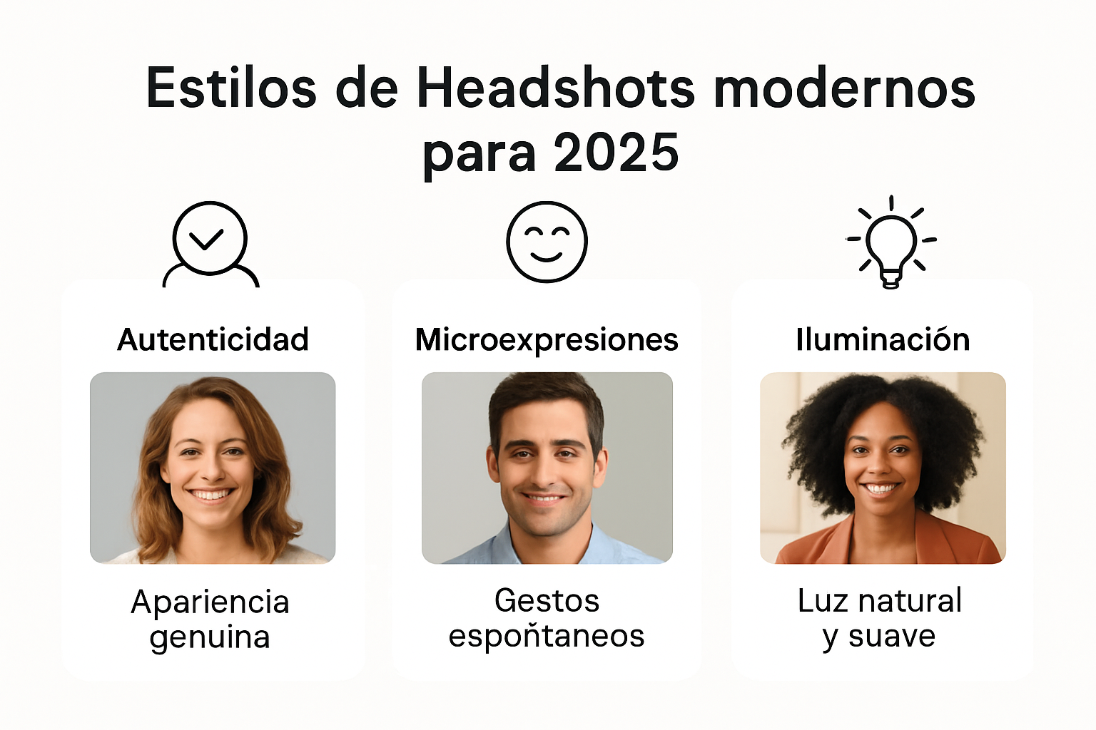 Comparación visual de estilos de headshots modernos y sus tendencias clave.