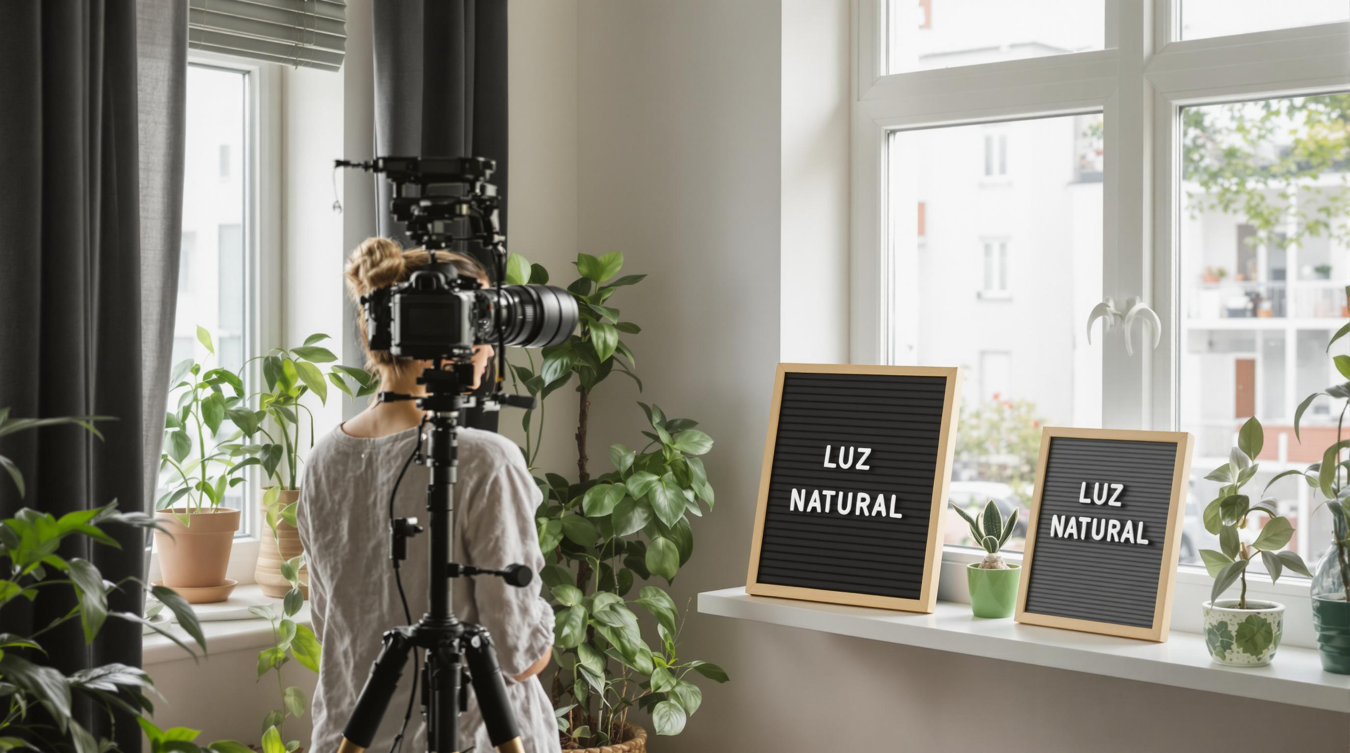 Taking natural light portrait at home, 'Luz Natural' letter board