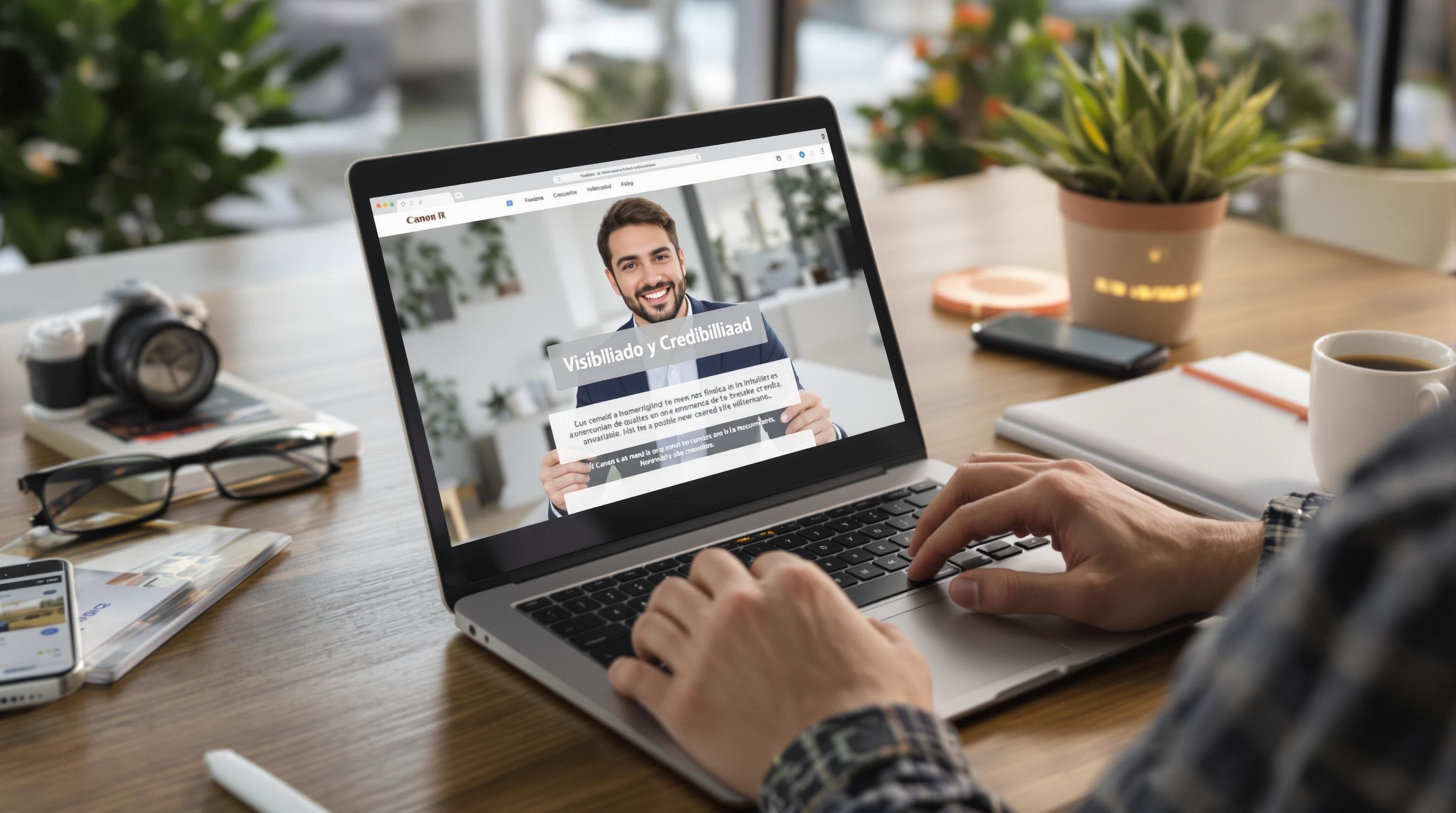 Young professional reviews polished headshot and receives job messages
