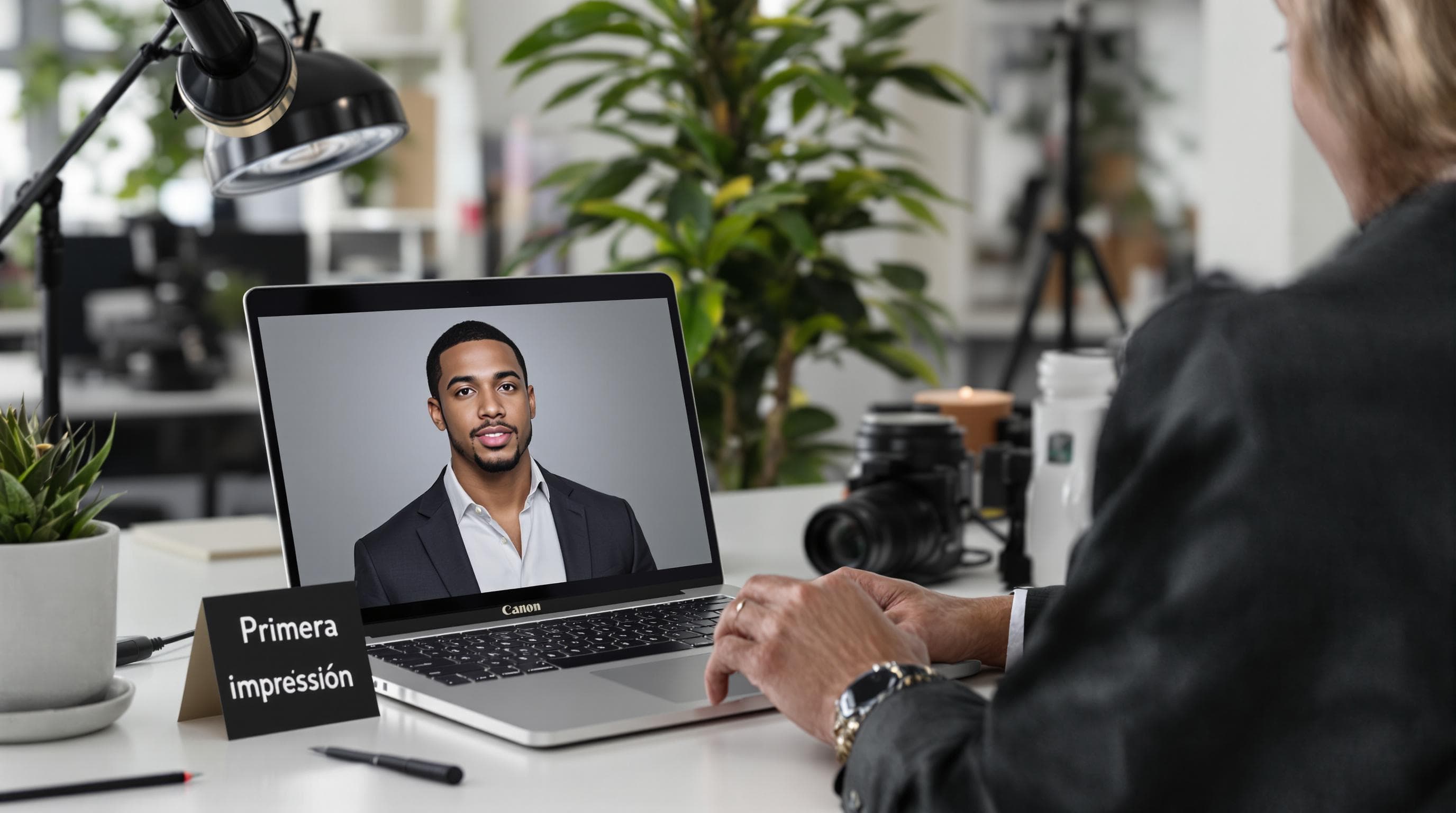 Recruiter reviews digital headshot emphasizing first impression