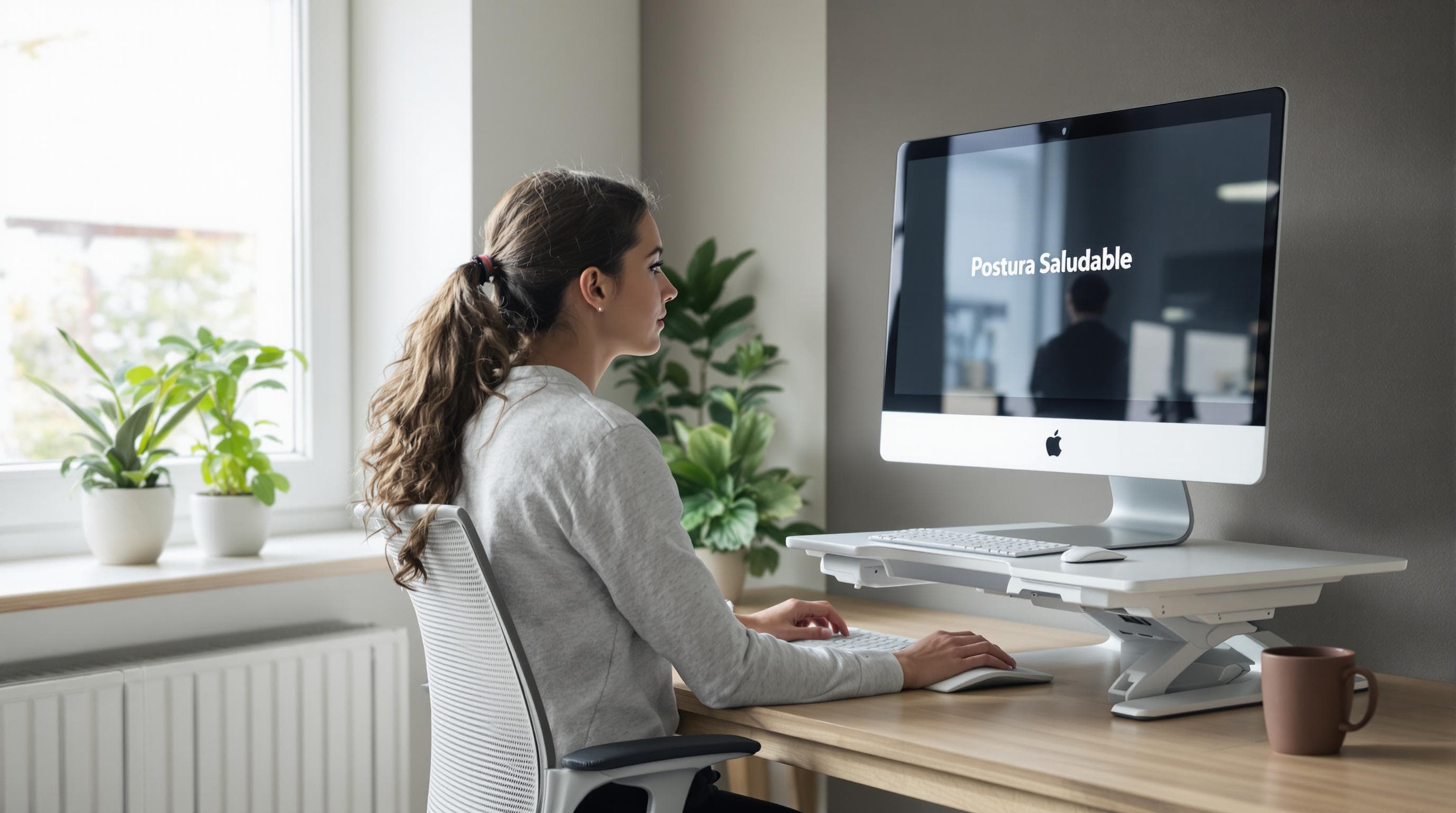 Young professional at ergonomic workstation promoting healthy posture