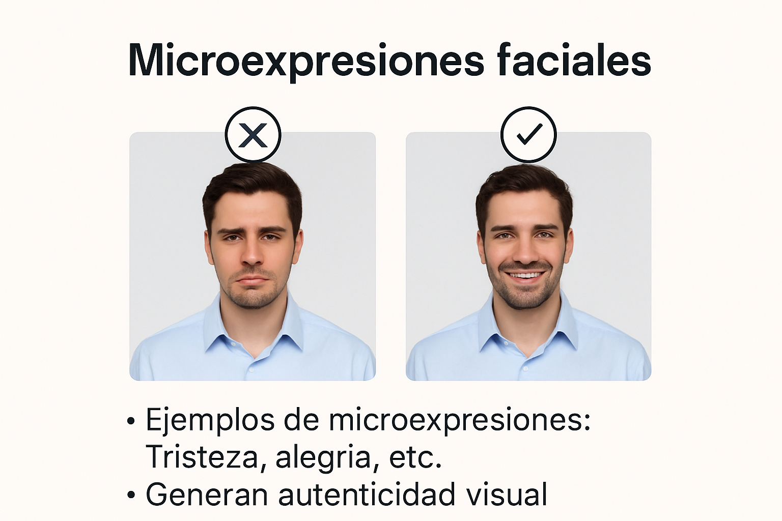 Infografía sobre microexpresiones faciales para fotos naturales