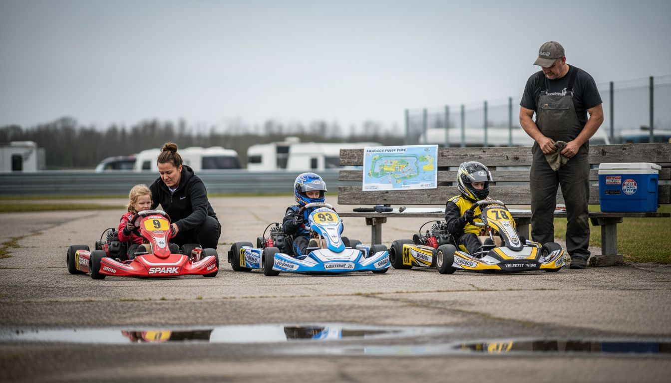 Youth go-karts of different sizes paddock view