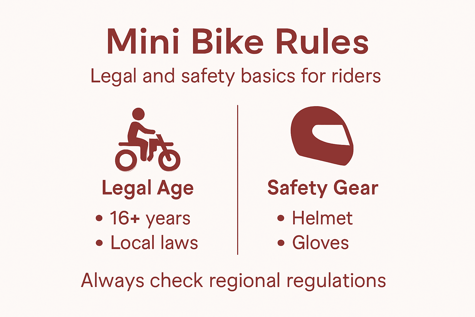 Infographic on mini bike regulations and safety gear