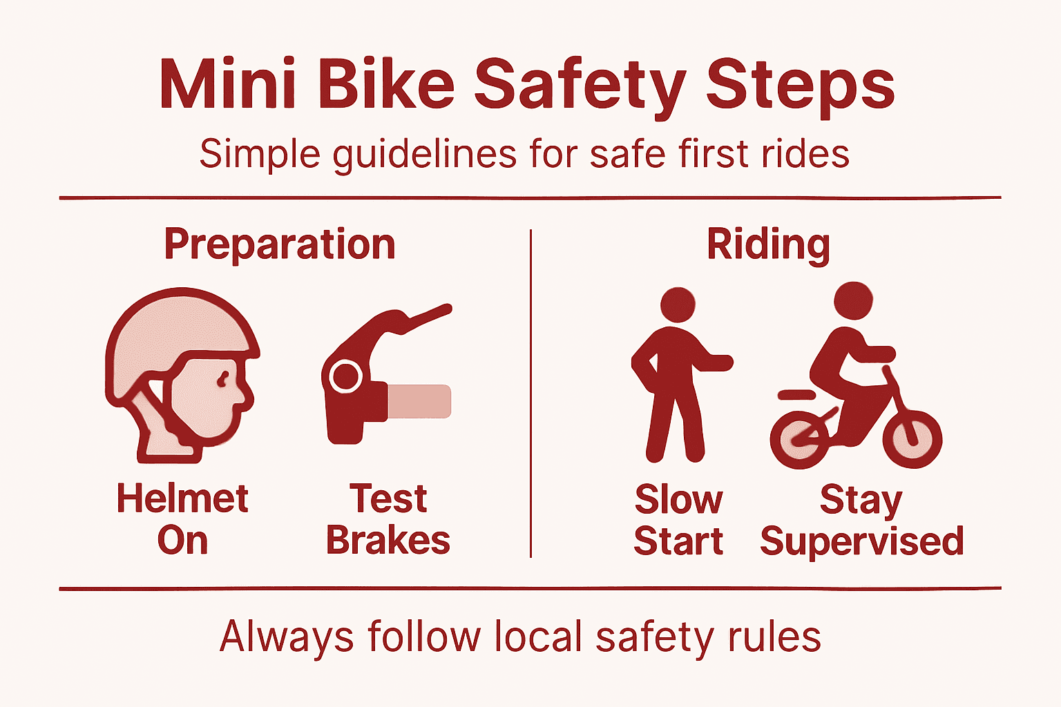 Infographic listing key safety steps for mini bikes