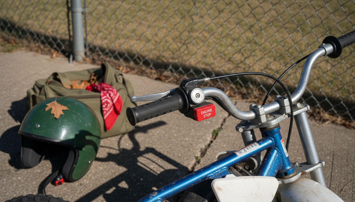 Close-up mini bike controls with safety features