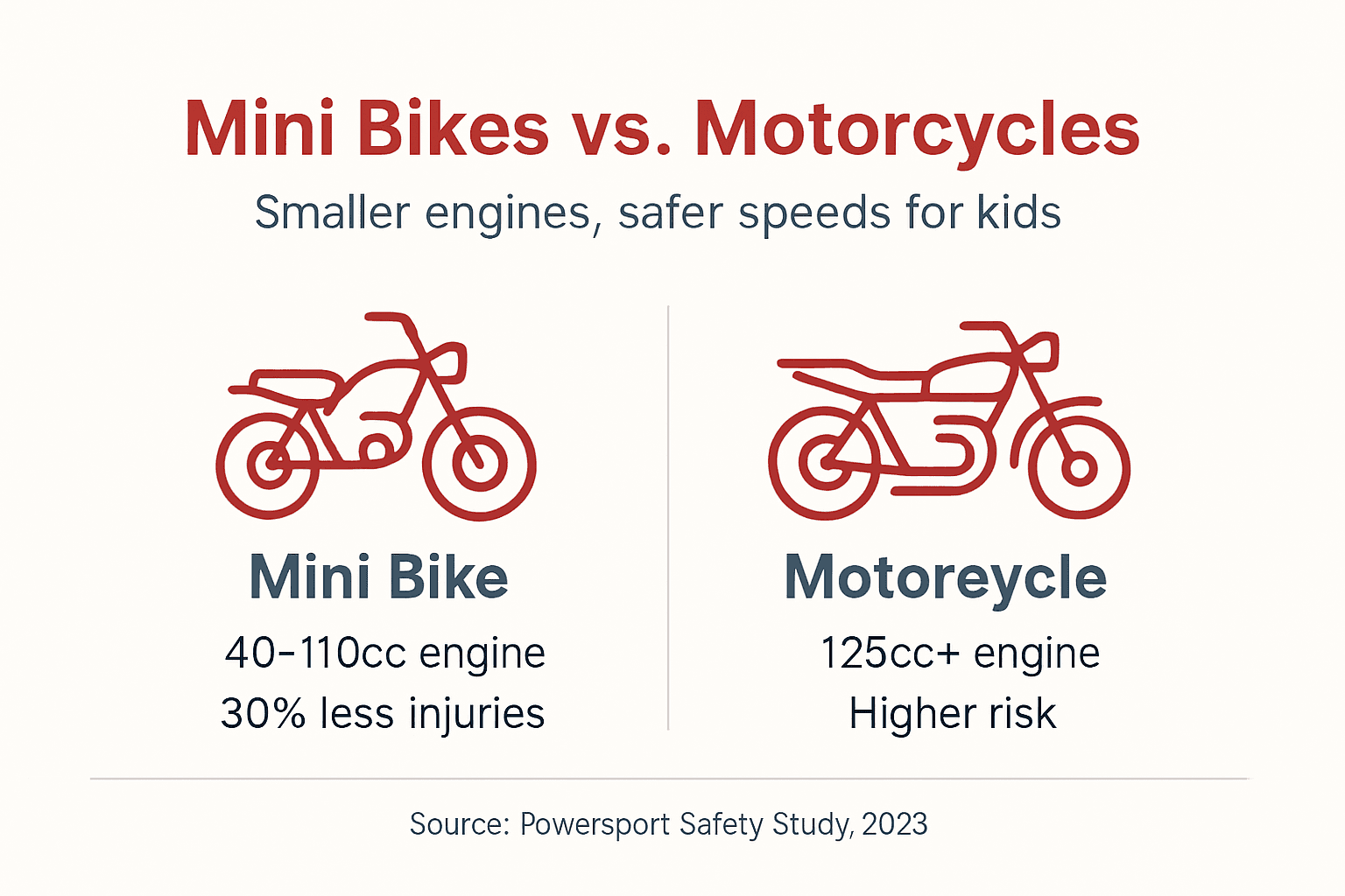 Infographic comparing mini bikes and motorcycles safety