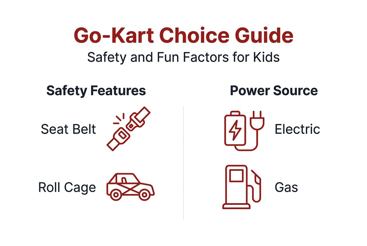 Infographic summarizing kids go-kart selection tips