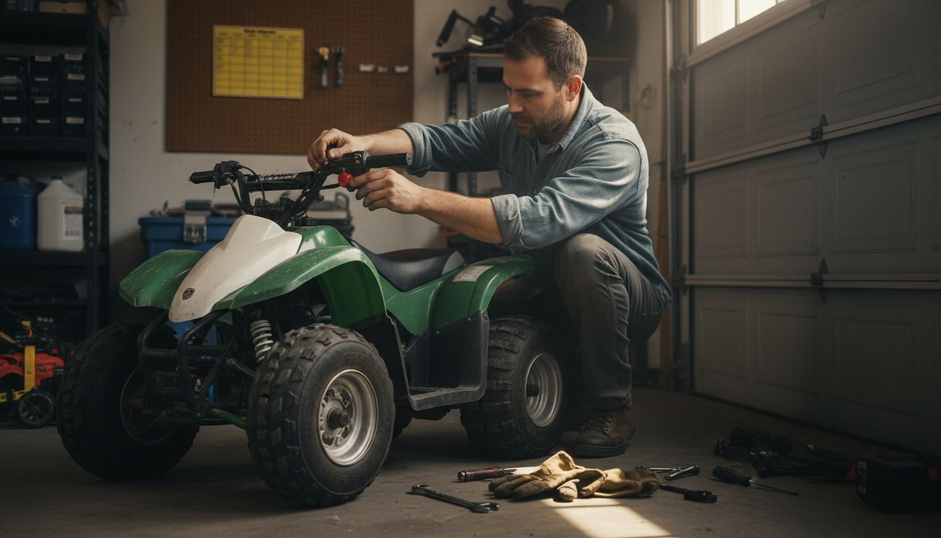 Mechanic adjusts youth ATV safety speed limiter