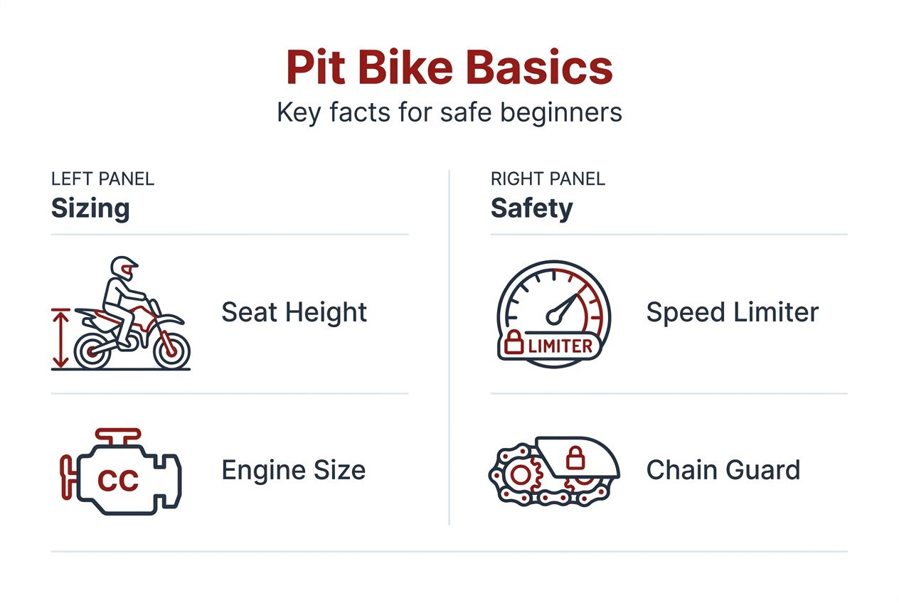 Infographic summarizing pit bike basics and safety