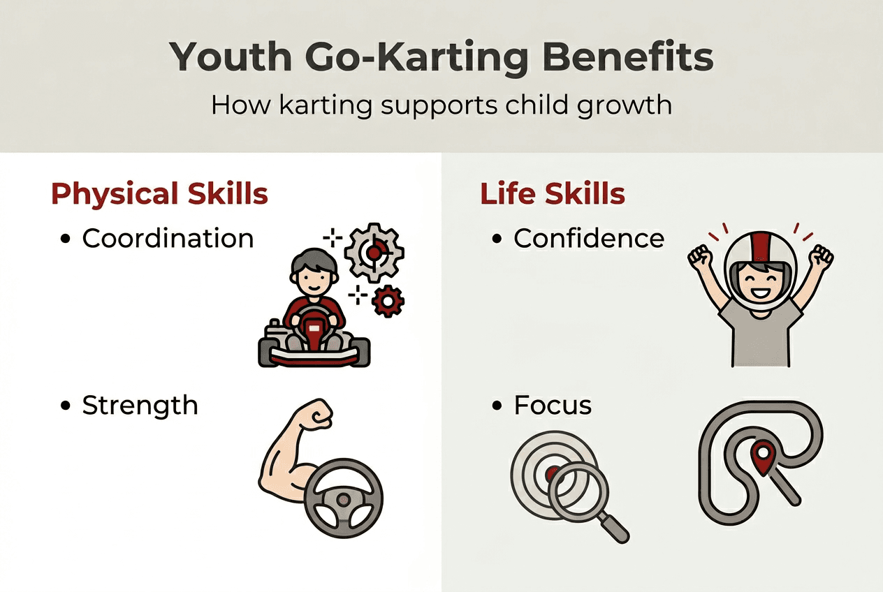 Infographic of developmental benefits of youth go-karting