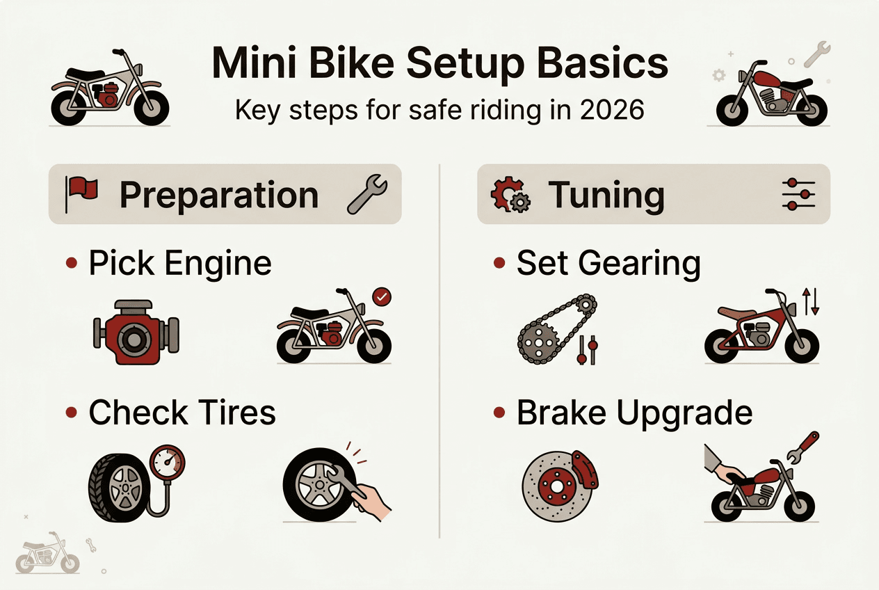 Infographic with mini bike setup steps overview
