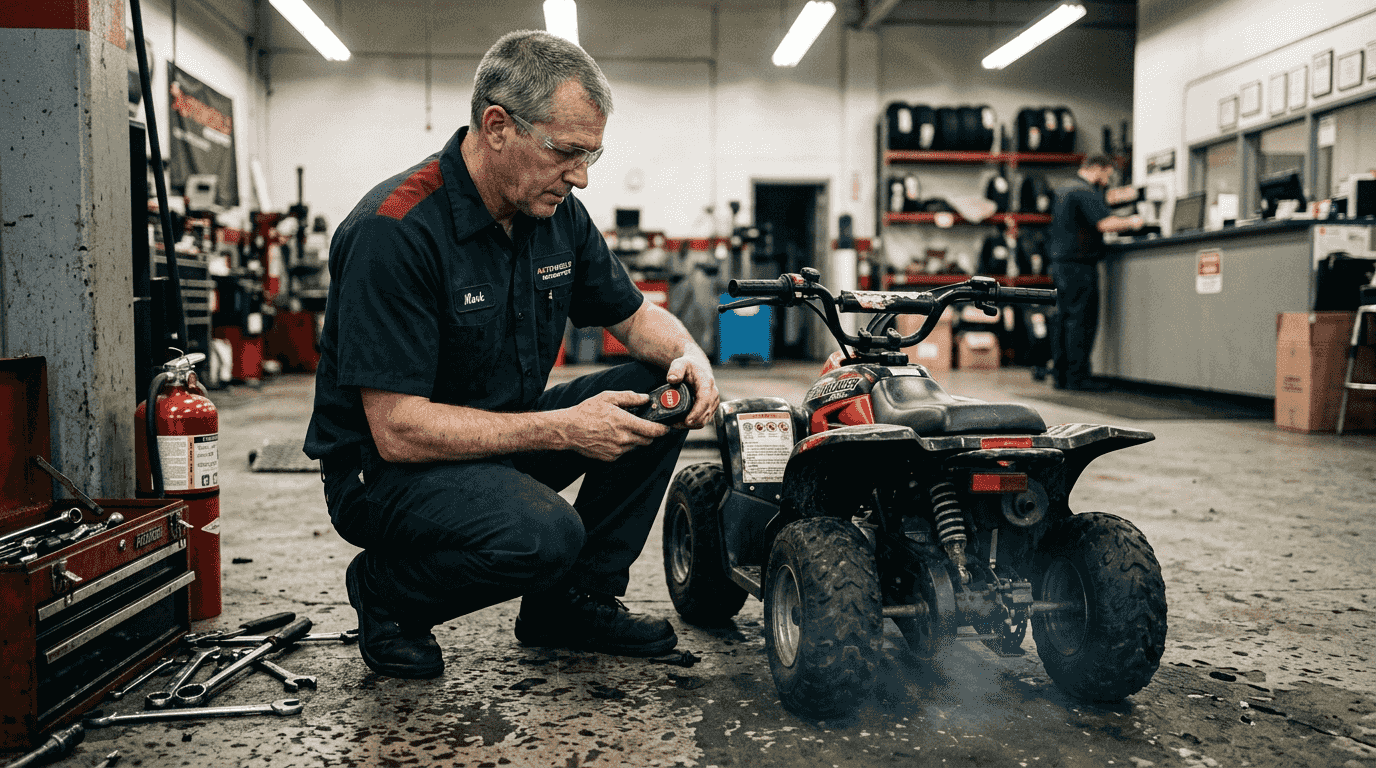 Technician demonstrating ATV parental safety controls