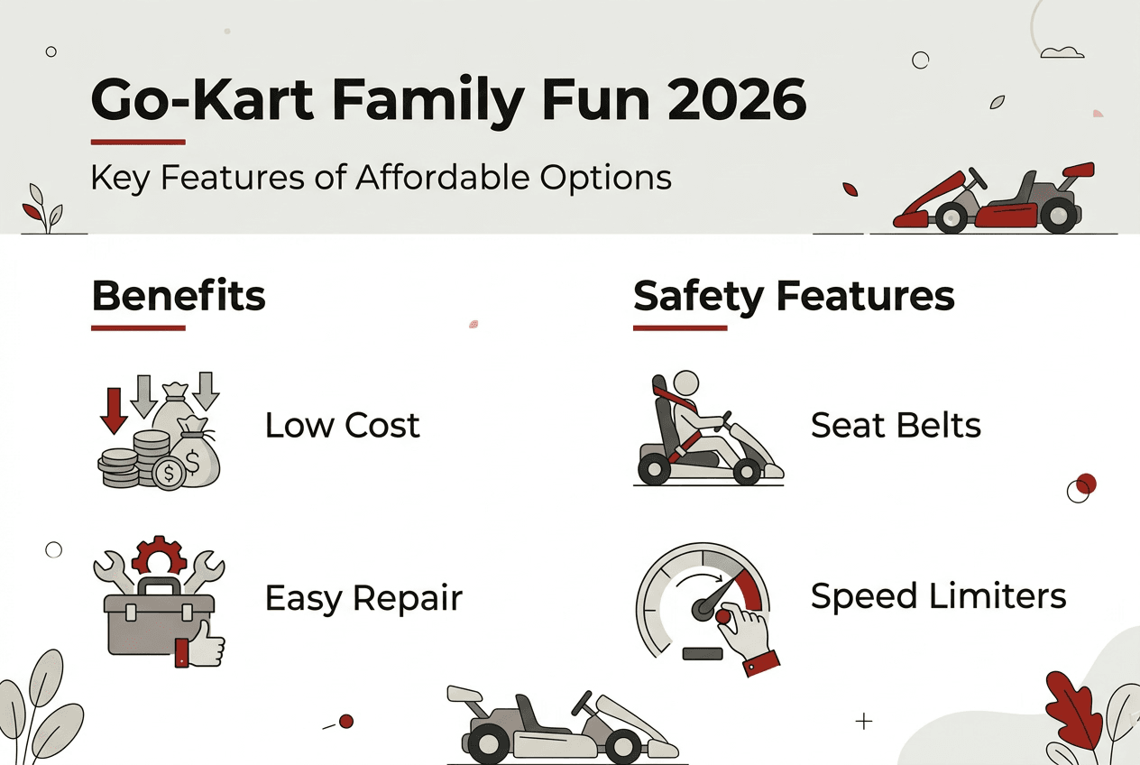 Infographic showing features and safety of affordable go-karts