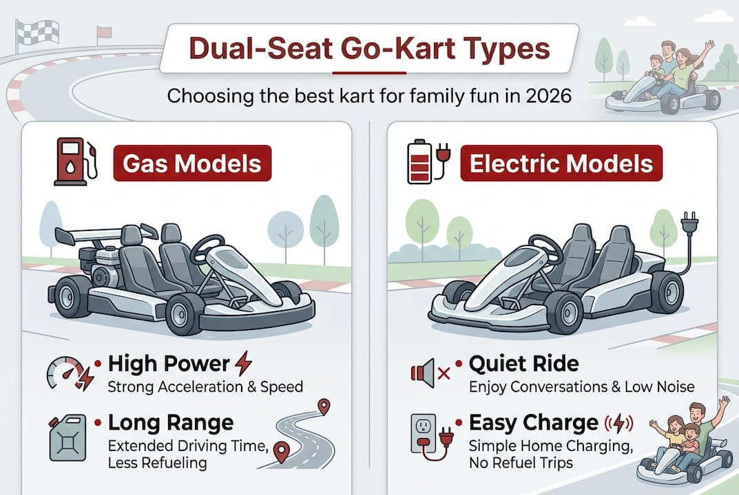 Infographic comparing go-kart types for families