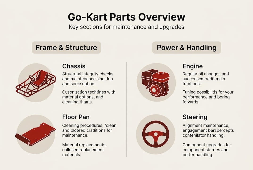 Infographic showing main go-kart parts overview