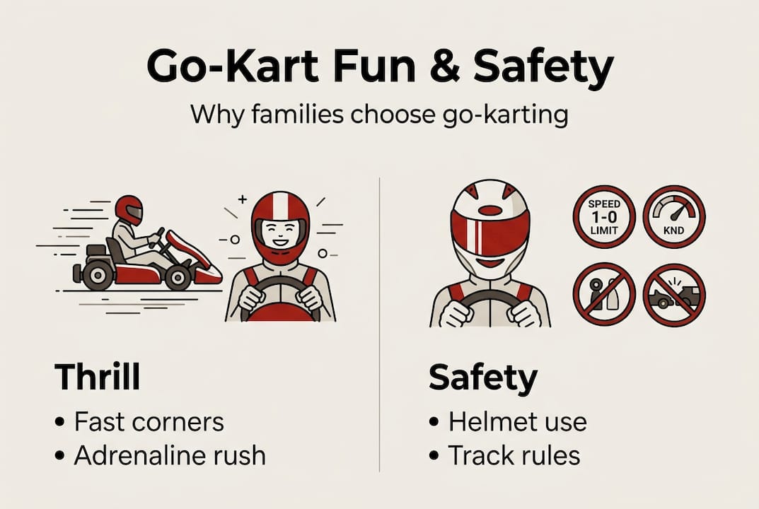 Infographic showing go-kart fun, thrill, safety