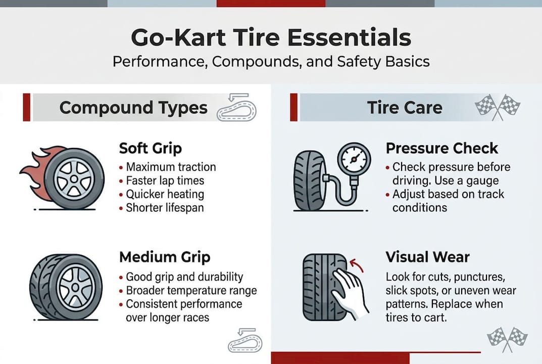 Infographic summarizing go-kart tire basics