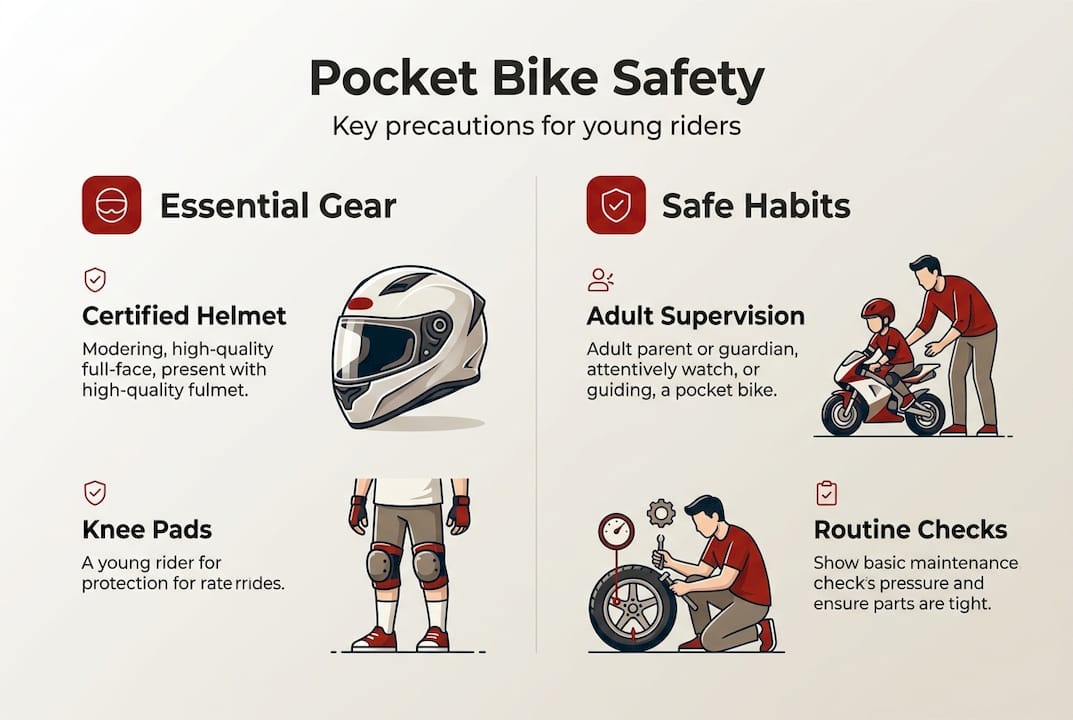 Pocket bike safety gear and habits infographic