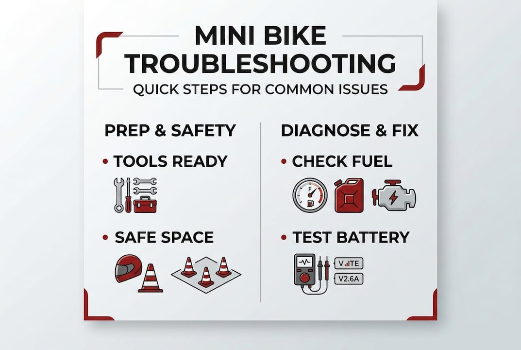 Infographic of mini bike troubleshooting steps