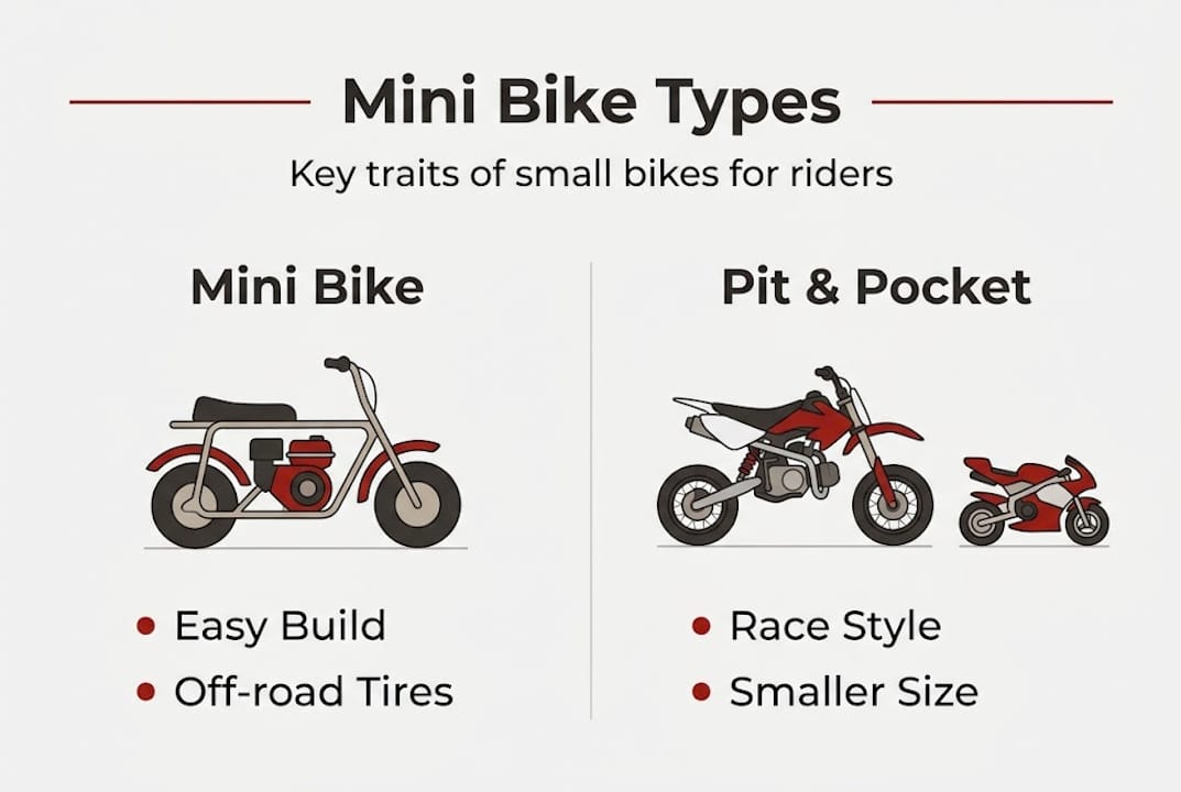 Infographic comparing mini bike categories
