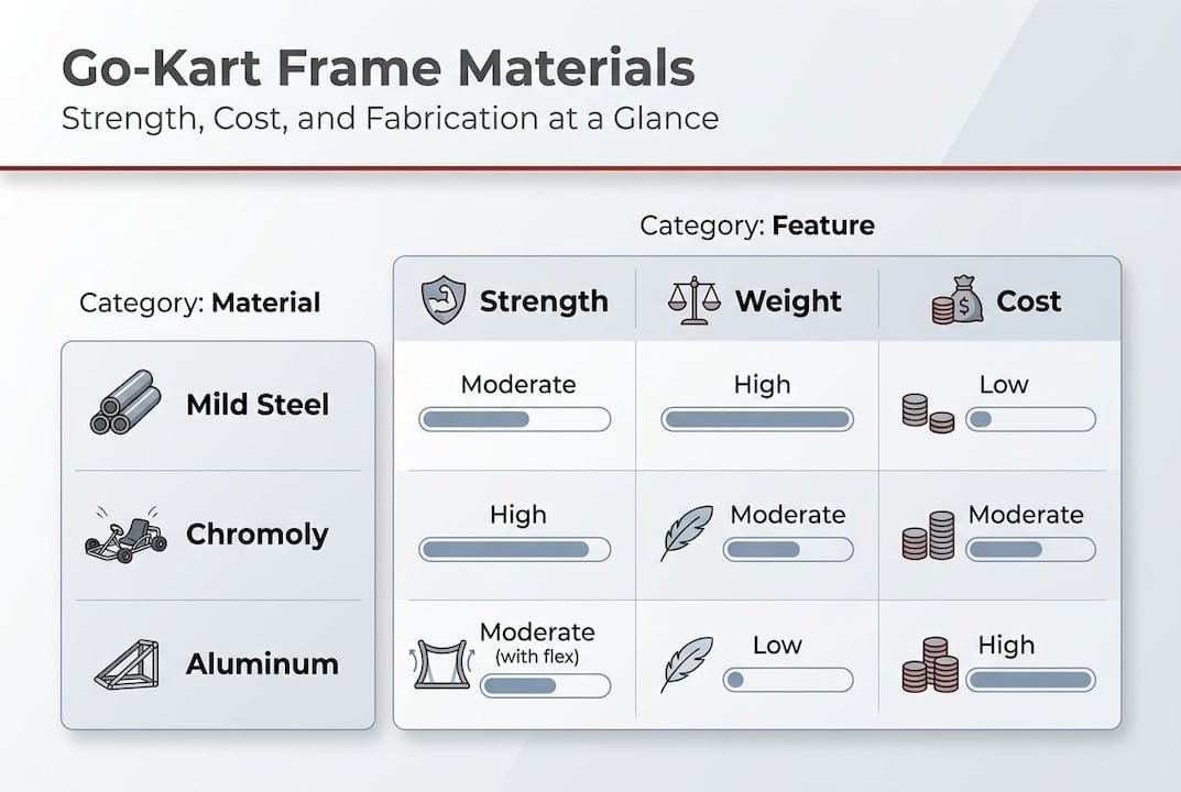 Infographic comparing go-kart frame materials